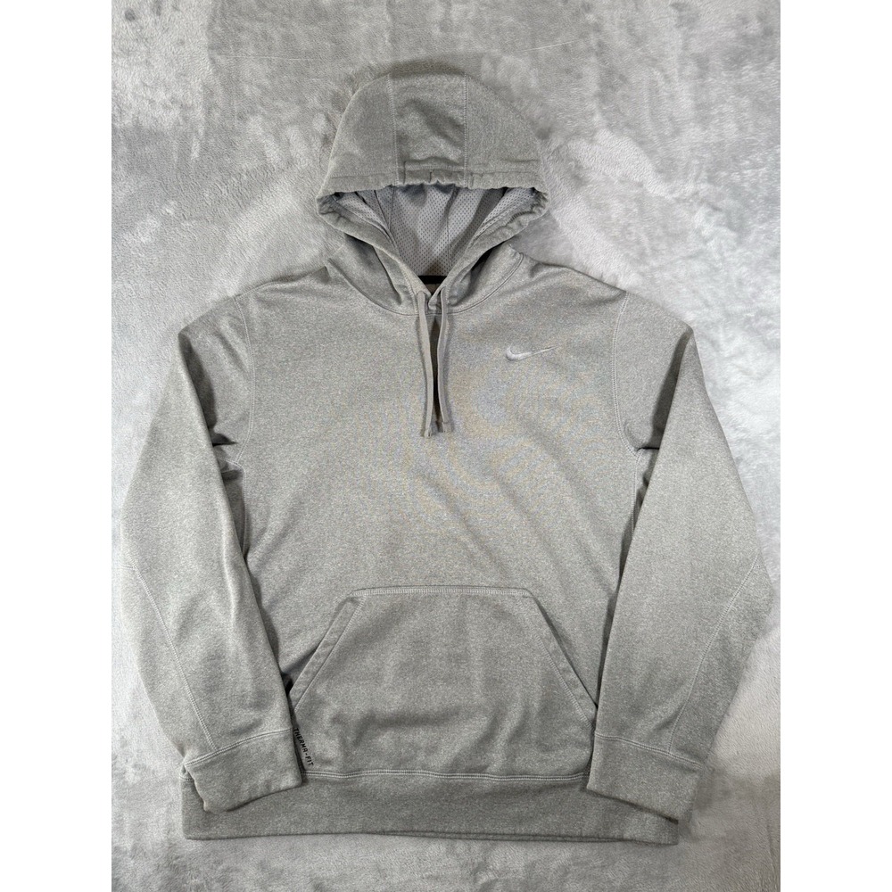 Nike Hoodie Mens Large Grey Knockout 2.0 Therma Fit Swoosh Training Pullover